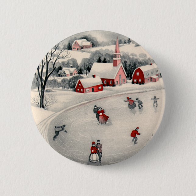 Weihnachten, Viktorianische Eiszeit Skater auf dem Button (Vorderseite)