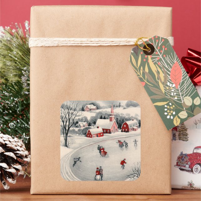 Weihnachten, Viktorianische Eiszeit Skater auf dem Quadratischer Aufkleber (Feiertag)