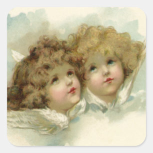 Weihnachten, Viktorianische Engel in den Wolken Quadratischer Aufkleber