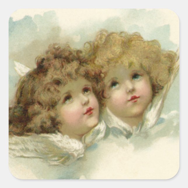 Weihnachten, Viktorianische Engel in den Wolken Quadratischer Aufkleber (Vorderseite)