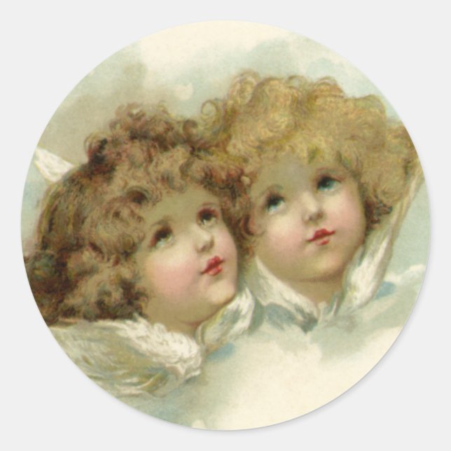 Weihnachten, Viktorianische Engel in den Wolken Runder Aufkleber (Vorderseite)