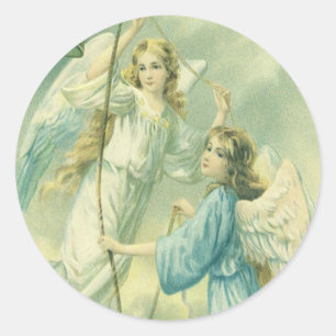 Weihnachten, Viktorianische Engel mit Glocke Runder Aufkleber
