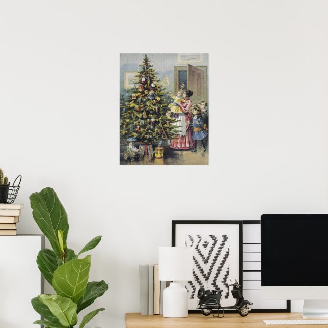 Weihnachten, Viktorianische Familie rund um Baum Poster (Heimbüro)