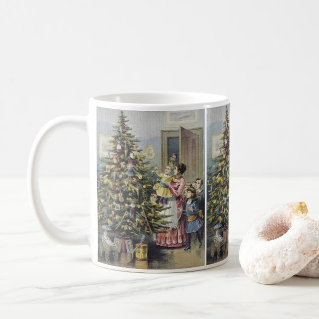 Weihnachten, Viktorianische Familie rund um Baum Tasse (Mit Donut)