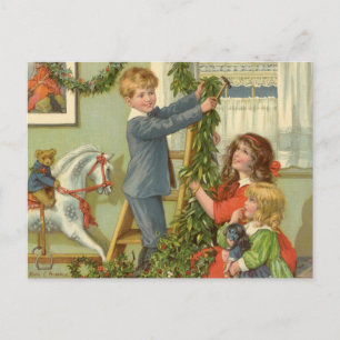 Weihnachten, Viktorianische Kinder dekorieren Feiertagspostkarte