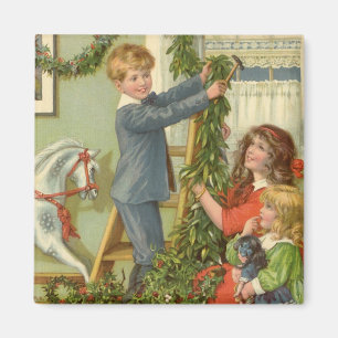 Weihnachten, Viktorianische Kinder dekorieren Magnet