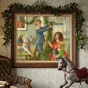 Weihnachten, Viktorianische Kinder dekorieren Poster