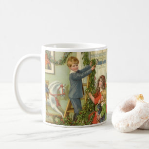 Weihnachten, Viktorianische Kinder dekorieren Tasse
