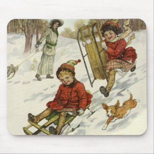 Weihnachten, Viktorianische Kinder Schlittenhund Mousepad