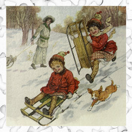 Weihnachten, Viktorianische Kinder Schlittenhund Puzzle