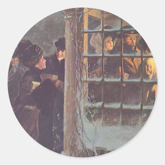 Weihnachten, Viktorianische Leute im Party Runder Aufkleber (Vorderseite)