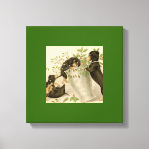 Weihnachten Viktorianische niedliche Dackel Hunde Leinwanddruck