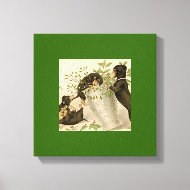 Weihnachten Viktorianische niedliche Dackel Hunde Leinwanddruck (Vorderseite)