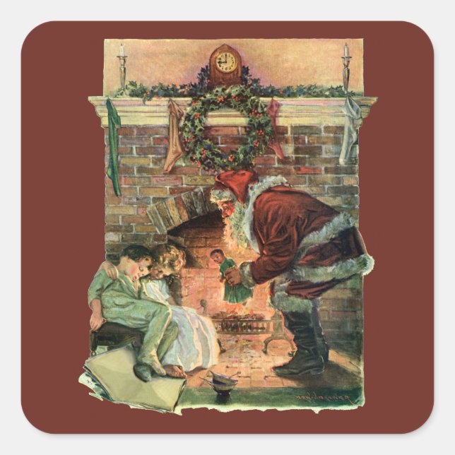 Weihnachten, Viktorianische Weihnachtskinder Quadratischer Aufkleber (Vorderseite)