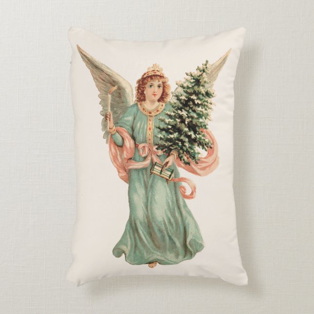 Weihnachten, Viktorianischer Engel mit Baum Dekokissen (Vorderseite(Vertikal))