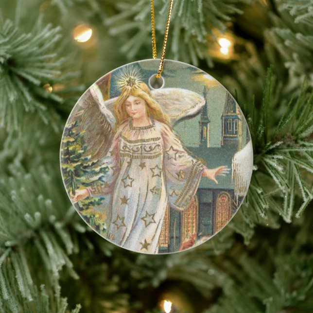 Weihnachten, Viktorianischer Engel mit Baum Keramikornament (Baum)