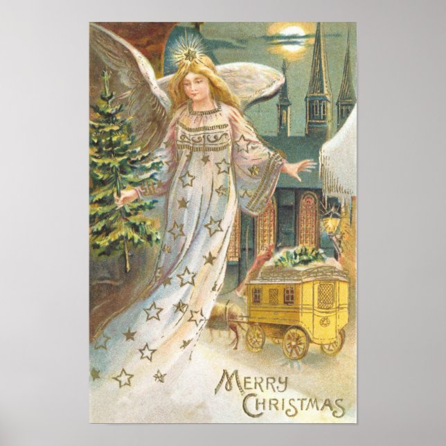 Weihnachten, Viktorianischer Engel mit Baum Poster (Vorne)