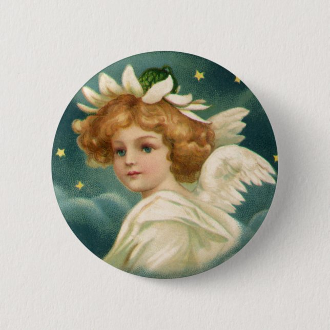 Weihnachten, Viktorianischer Engel mit Goldstern Button (Vorderseite)
