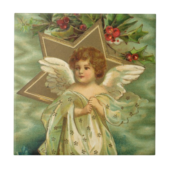 Weihnachten, Viktorianischer Engel mit Goldstern Fliese (Vorderseite)