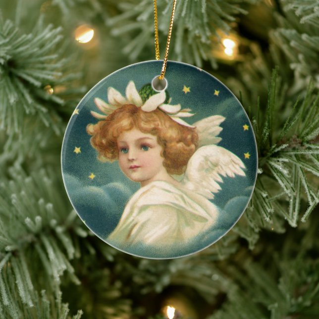 Weihnachten, Viktorianischer Engel mit Goldstern Keramik Ornament (Baum)