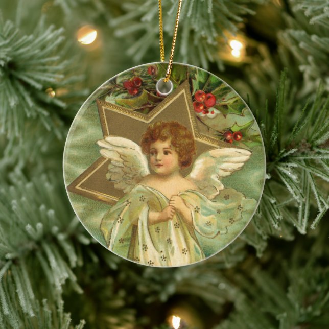 Weihnachten, Viktorianischer Engel mit Goldstern Keramikornament (Baum)