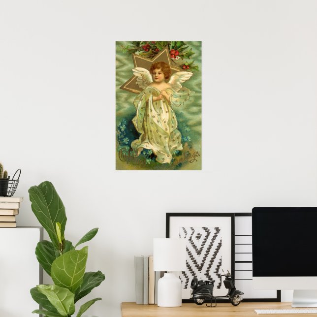 Weihnachten, Viktorianischer Engel mit Goldstern Poster (Heimbüro)