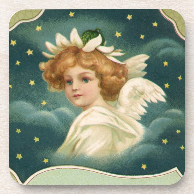 Weihnachten, Viktorianischer Engel mit Goldstern Untersetzer (Vorderseite)