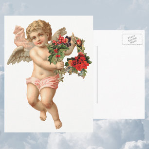Weihnachten, Viktorianischer Engel und Blumenreath Feiertagspostkarte