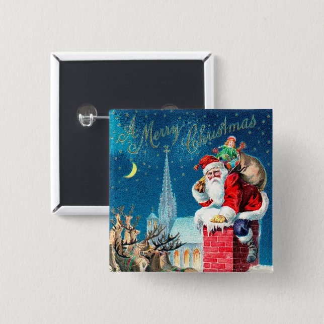 Weihnachten Viktorianischer Weihnachtsmann am Kami Button (Vorne & Hinten)