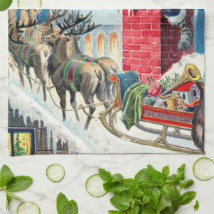 Weihnachten Viktorianischer Weihnachtsmann am Kami Geschirrtuch