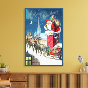 Weihnachten Viktorianischer Weihnachtsmann am Kami Leinwanddruck