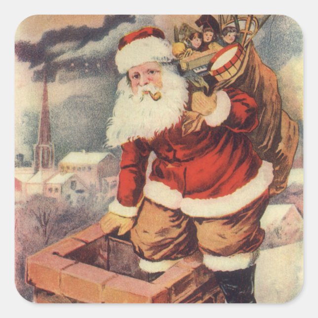 Weihnachten Viktorianischer Weihnachtsmann im Schl Quadratischer Aufkleber (Vorderseite)