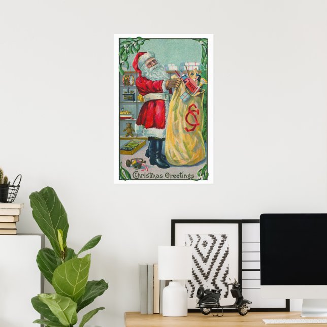 Weihnachten, Viktorianischer Weihnachtsmann mit Sp Poster (Heimbüro)