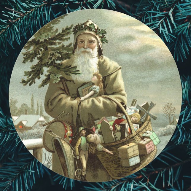 Weihnachten, Viktorianischer Weihnachtsmann mit Sp Runder Aufkleber (Von Creator hochgeladen)