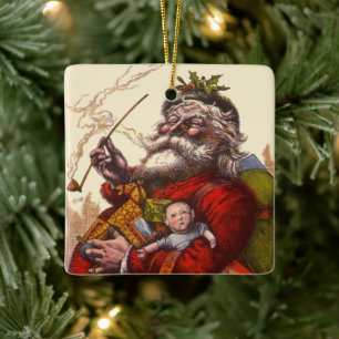 Weihnachten, Viktorianischer Weihnachtsmann Pipe T Keramikornament