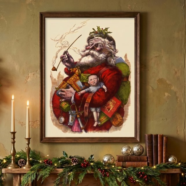 Weihnachten, Viktorianischer Weihnachtsmann Pipe T Poster (Vintage illustration Christmas image featuring an antique Victorian Era Santa Claus by Thomas Nast.)