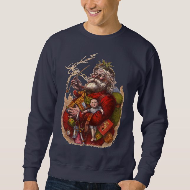 Weihnachten, Viktorianischer Weihnachtsmann Pipe T Sweatshirt (Vorderseite)