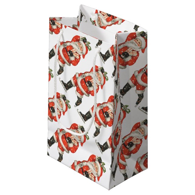 Weihnachten Viktorianischer Weihnachtsmann Skater Kleine Geschenktüte (Vorderseite Schrägansicht)