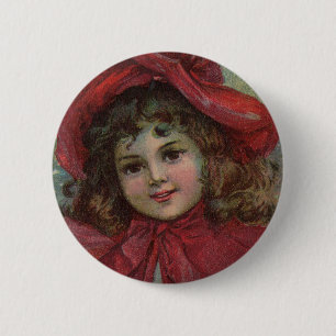 Weihnachten viktorianisches Kind roter Hut Mädchen Button
