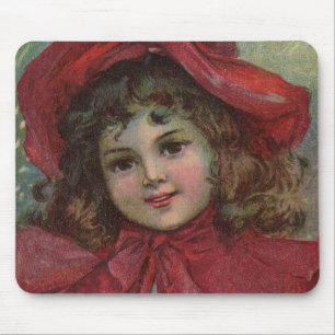 Weihnachten viktorianisches Kind roter Hut Mädchen Mousepad