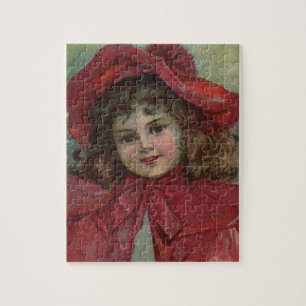 Weihnachten viktorianisches Kind roter Hut Mädchen Puzzle