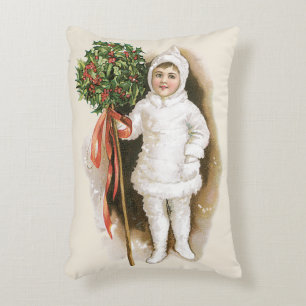 Weihnachten, Viktorianisches Mädchen mit Holly Dekokissen