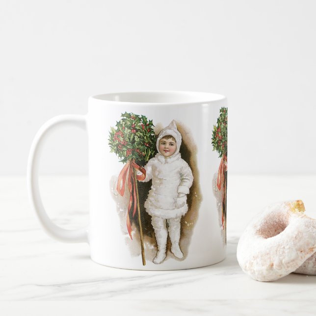 Weihnachten, Viktorianisches Mädchen mit Holly Kaffeetasse (Mit Donut)