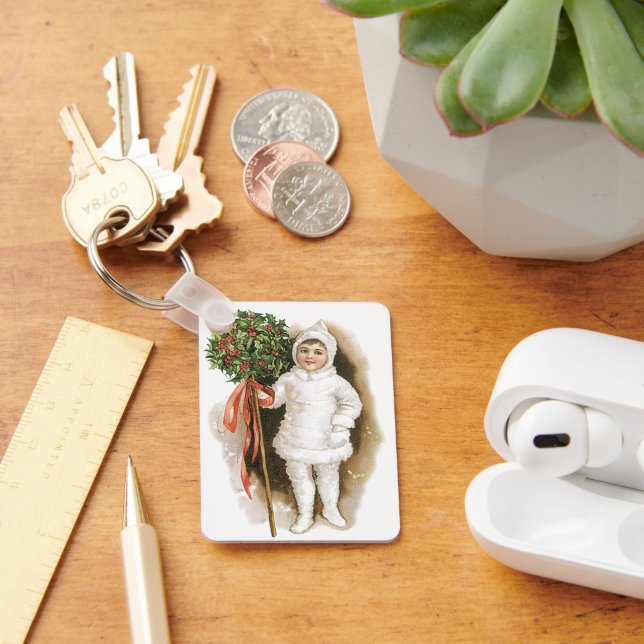 Weihnachten, Viktorianisches Mädchen mit Holly Schlüsselanhänger (Schreibtisch)