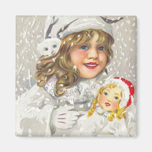 Weihnachten Viktorianisches Mädchen mit Puppe im S Magnet