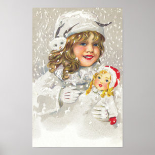 Weihnachten Viktorianisches Mädchen mit Puppe im S Poster
