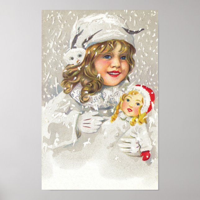 Weihnachten Viktorianisches Mädchen mit Puppe im S Poster (Vorne)