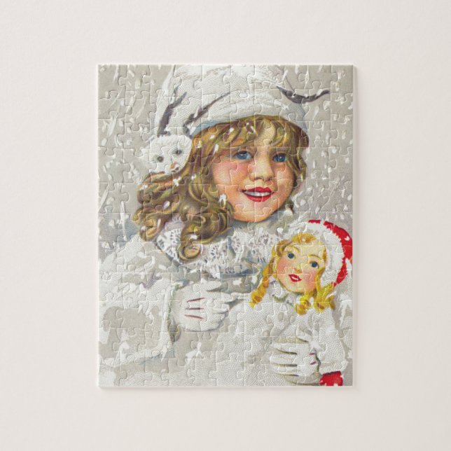 Weihnachten Viktorianisches Mädchen mit Puppe im S Puzzle (Vertikal)