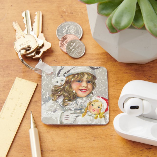 Weihnachten Viktorianisches Mädchen mit Puppe im S Schlüsselanhänger (Schreibtisch)