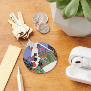 Weihnachten, Viktorianisches Paar Auf dem Weg ins  Schlüsselanhänger